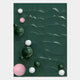The Orbison Green 3D Wood Relief Wall Art With Metal Ball by Giant Sculptures features a dark green wavy background accented with glossy pink, white, and dark green metal spheres—an ideal contemporary décor piece for any room.