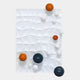 The Orbison White 3D Wood Relief Wall Art With Metal Ball by Giant Sculptures features a textured paper-like background and glossy orange, dark gray, and white spheres—perfect for unique, eye-catching interior décor.