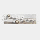 The Lustra Gold & White 3D Wood Relief Wall Art from Giant Sculptures showcases a textured, wavy design with metallic spheres in various sizes arranged on a light gray background, enhancing depth and movement.