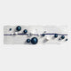 The Lustra Sapphire Blue & White 3D Wood Relief Wall Art by Giant Sculptures showcases a modern abstract design with a horizontal white wavy surface, adorned with dark blue and white glossy spheres, complete with a subtle purple line.