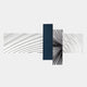 The Axentra Midnight Blue & White Geometric Wood Relief 3D Wall Art by Giant Sculptures features abstract, overlapping rectangles—white with curved shadows, a midnight blue bar, and bold black-and-white lines—perfect for light gray walls.