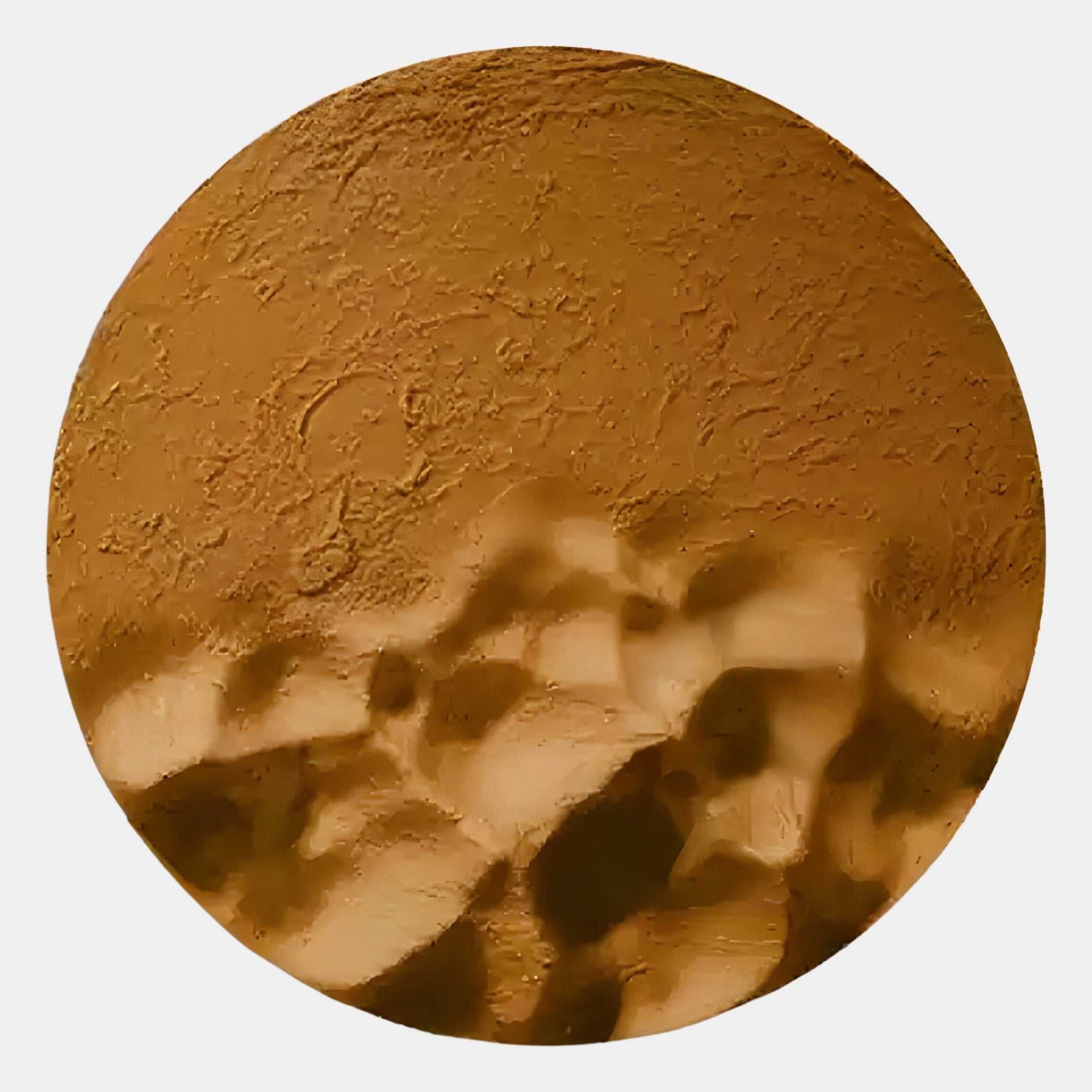 The Solivis Bronze Round 3D Wood Relief Wall Art by Giant Sculptures features a Mars-like, textured surface in a reddish-brown hue with shadowed details—ideal as striking indoor wall decor.