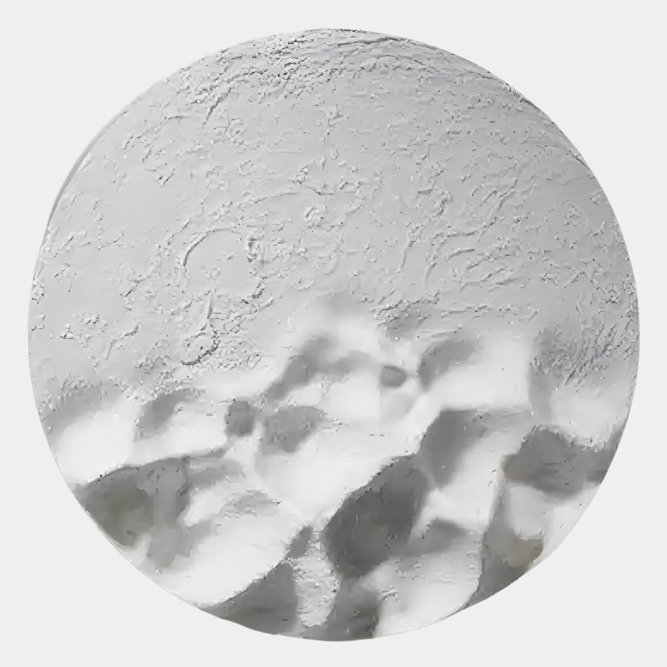 The Solivis Frost White Round 3D Wood Relief Wall Art by Giant Sculptures features a textured, powdery white surface with rough accents—ideal as nature-inspired décor.