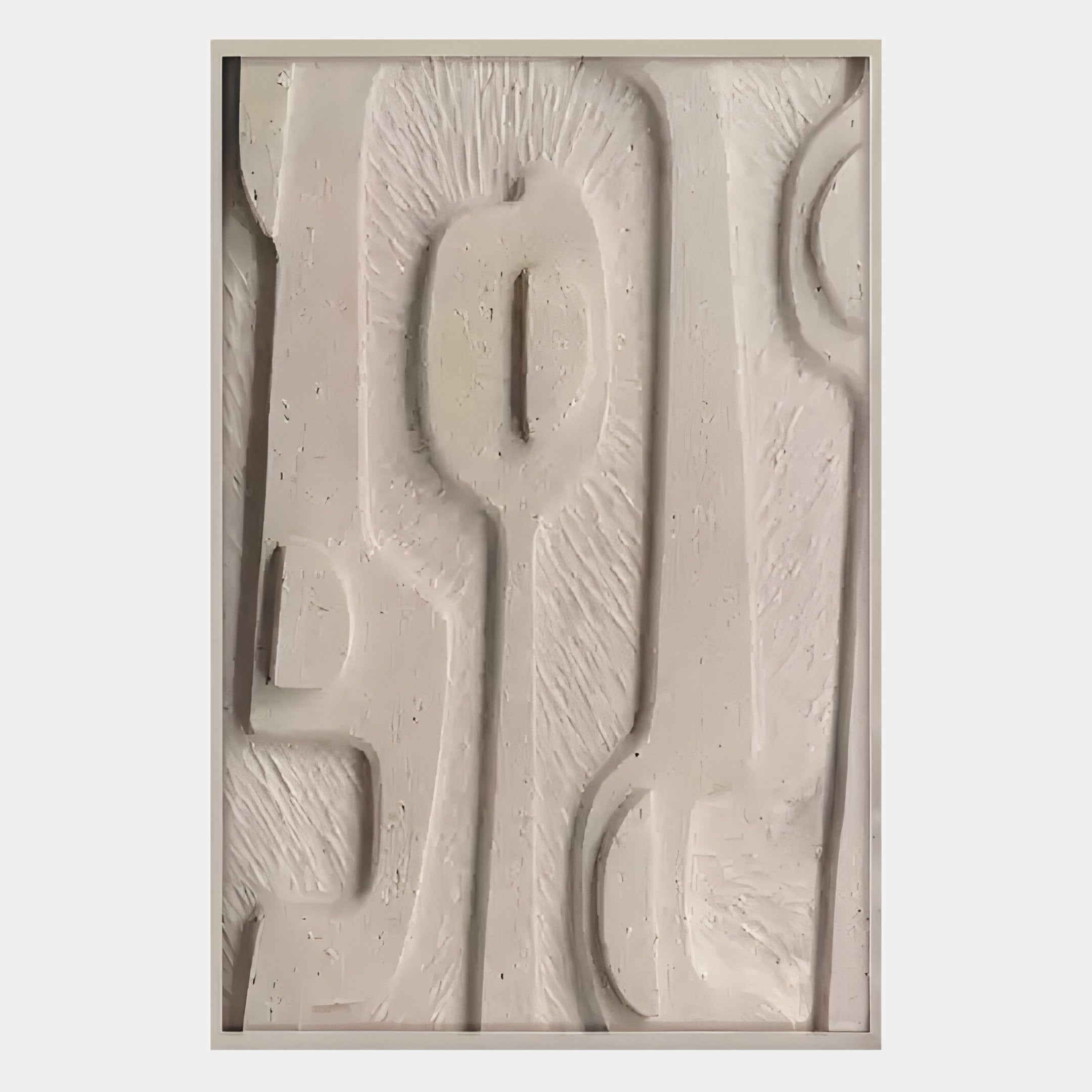 The Terravura Rectangular Warm Beige I 3D Wood Relief Wall Art by Giant Sculptures showcases carved, textured shapes and flowing curves in a sleek frame, creating a striking, elegant decor statement for any room.