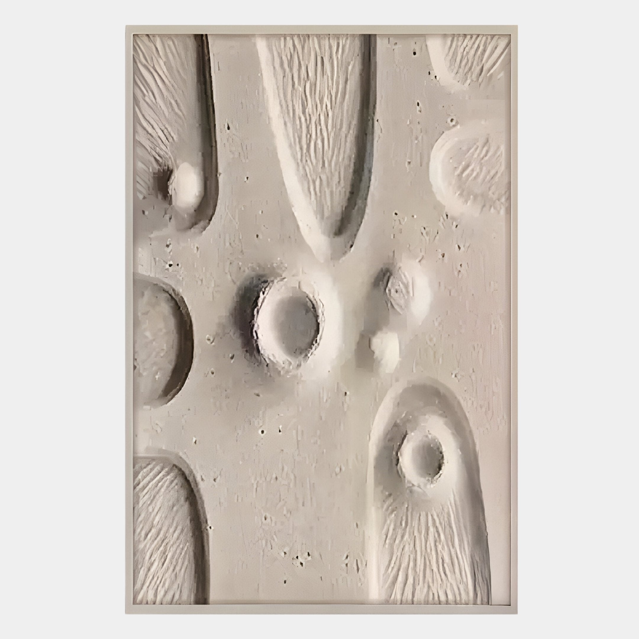 Terravura Rectangular Warm Beige II 3D Wood Relief Wall Art by Giant Sculptures features tactile, sculptural grooves, raised shapes, and indents—offering organic, abstract texture as distinctive décor for any space.