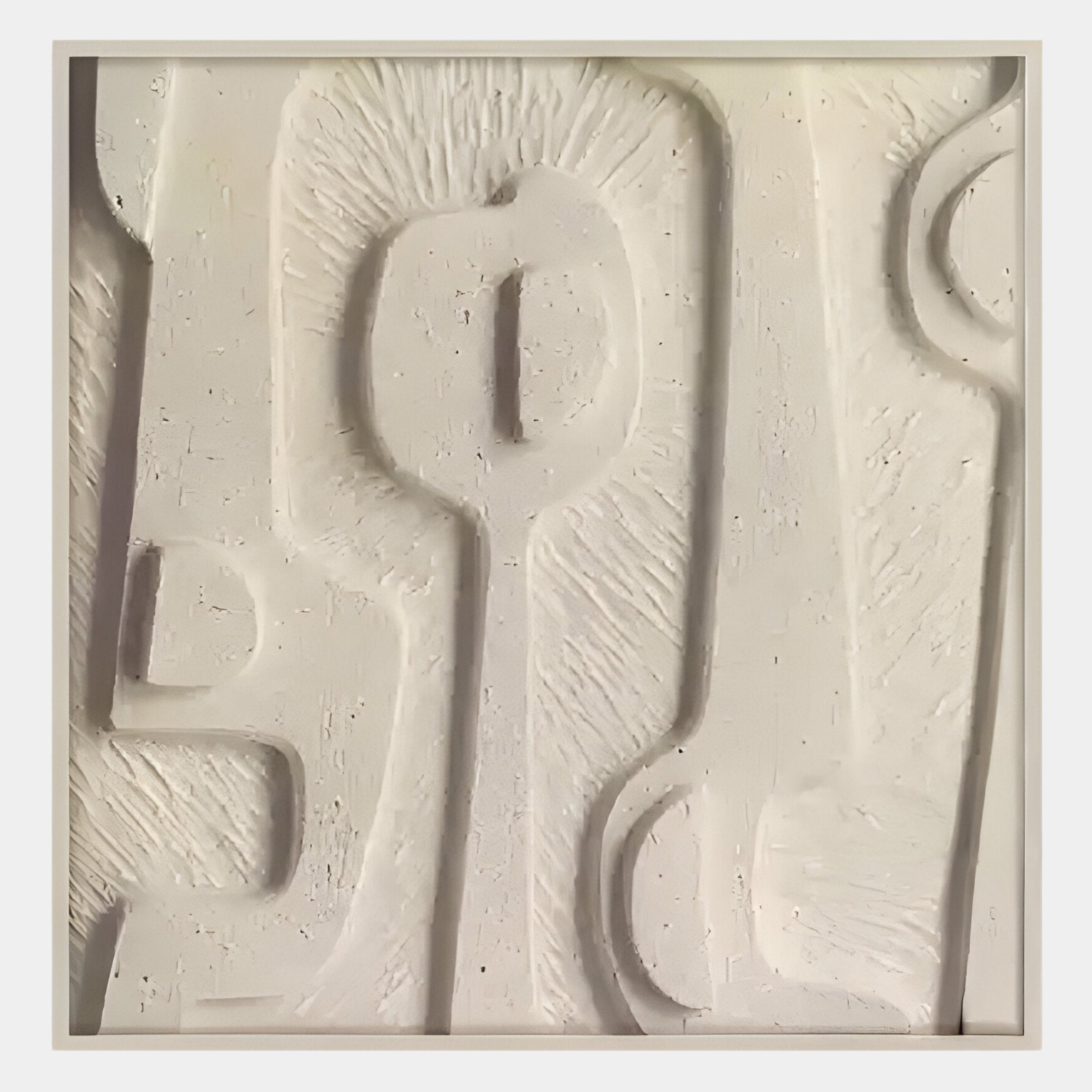 Terravura Square Sandstone I 3D Wood Relief Wall Art by Giant Sculptures features abstract raised and carved geometric shapes with a subtle sandstone finish—ideal for adding depth and Wabi-Sabi style to your space.