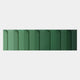 The Vireus Green Single Panel 3D Wood Relief Wall Art by Giant Sculptures features vertical rectangular green tiles with rounded tops, lined up against a white background for striking, modern wall decor.