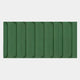 The Giant Sculptures Vireus Forest Green Rectangular 3D Wood Relief Wall Panel features a smooth surface with eight vertical, rounded sections—each with a central crease—creating a modern look against a light gray backdrop.