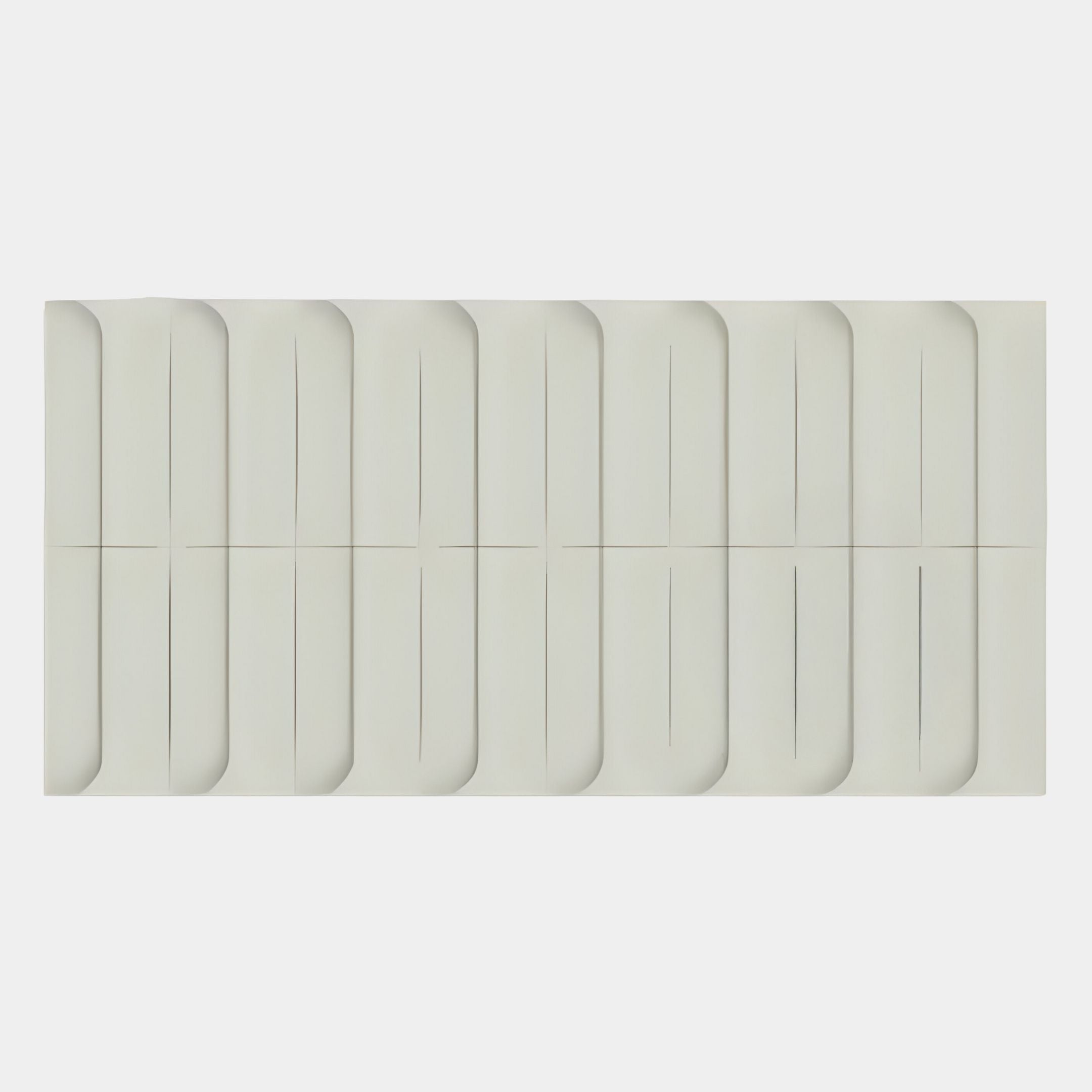 The Vireus White Rectangular 3D Wood Relief Wall Panel by Giant Sculptures features a minimalist design with twelve envelopes arranged in three rows of four, offering clean lines that complement modern indoor décor.