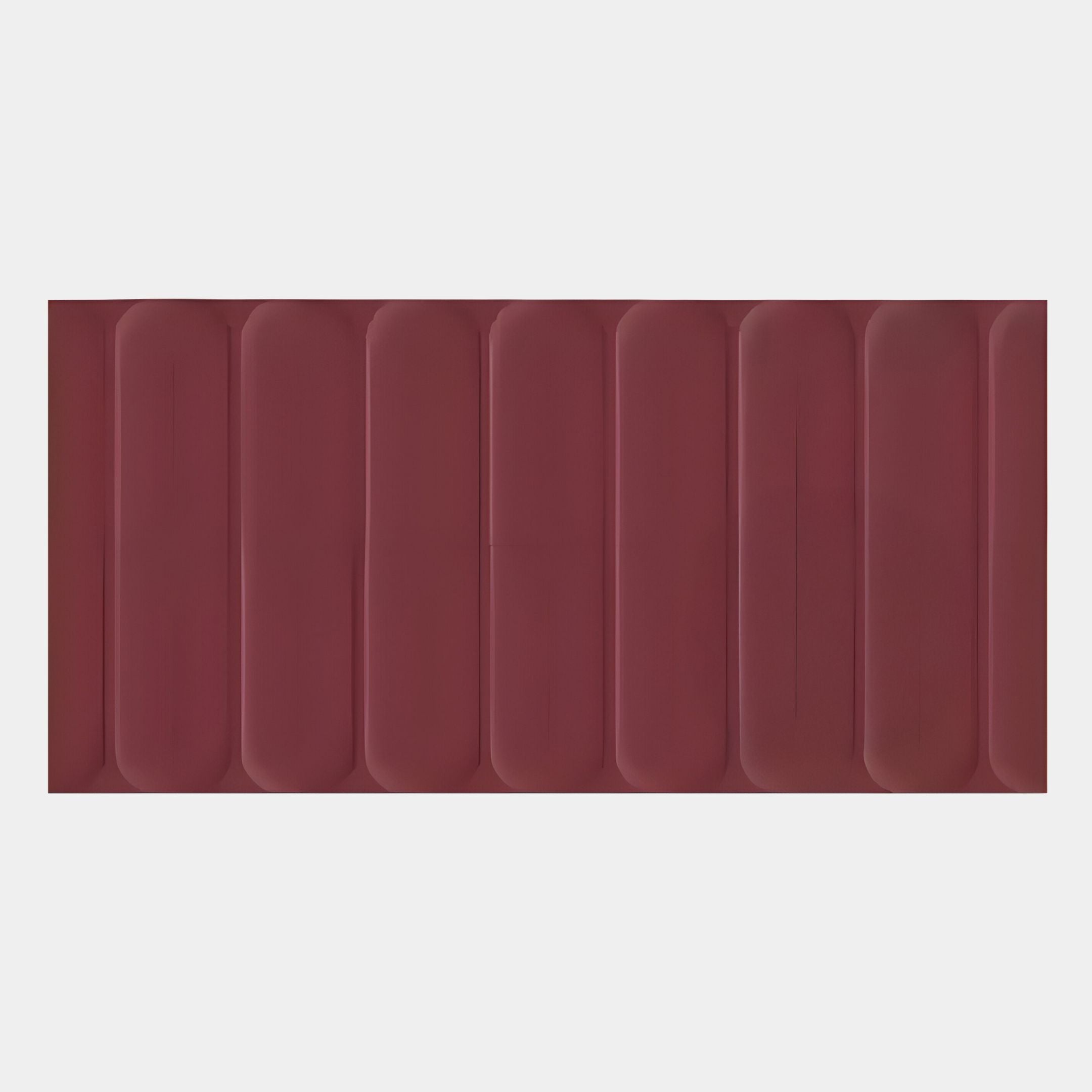 The Vireus Burgundy Rectangular 3D Wood Relief Wall Panel by Giant Sculptures features vertical, rounded rectangular ridges in a matte maroon finish—perfect as a modern indoor wall display or stylish decorative panel.