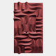 The Ombra Burgundy Hand-Painted Sandstone 3D Wood Relief Wall Art by Giant Sculptures features curved, interlocking geometric shapes in reddish-brown tones, creating striking depth and shadow on a light background.
