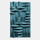 The Ombra Teal Blue Hand-Painted Sandstone 3D Wood Relief Wall Art by Giant Sculptures features a rectangular panel with teal, wave-like geometric patterns, creating an abstract sculptural effect for any space.