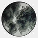 The Terranova Earth Green Round Wood Carving 3D Wall Art by Giant Sculptures features layered, irregular shapes in gray, black, and green for a nature-inspired, topographic effect on a white background.