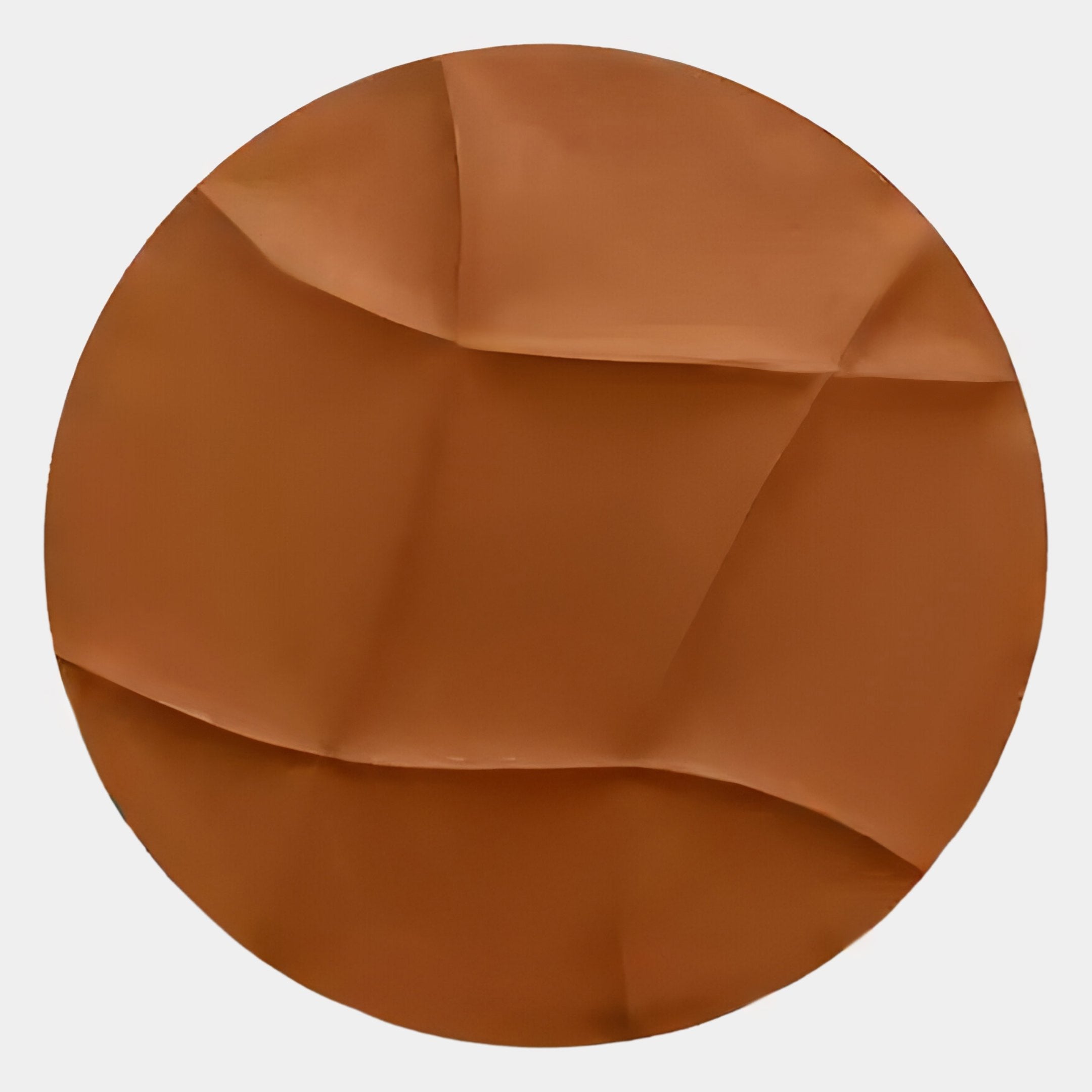 The Orbura Terracotta Circular 3D Wood Relief Wall Art by Giant Sculptures features geometric folds on a matte brown surface, creating an abstract, earthy look that adds warmth and dimension to your space.