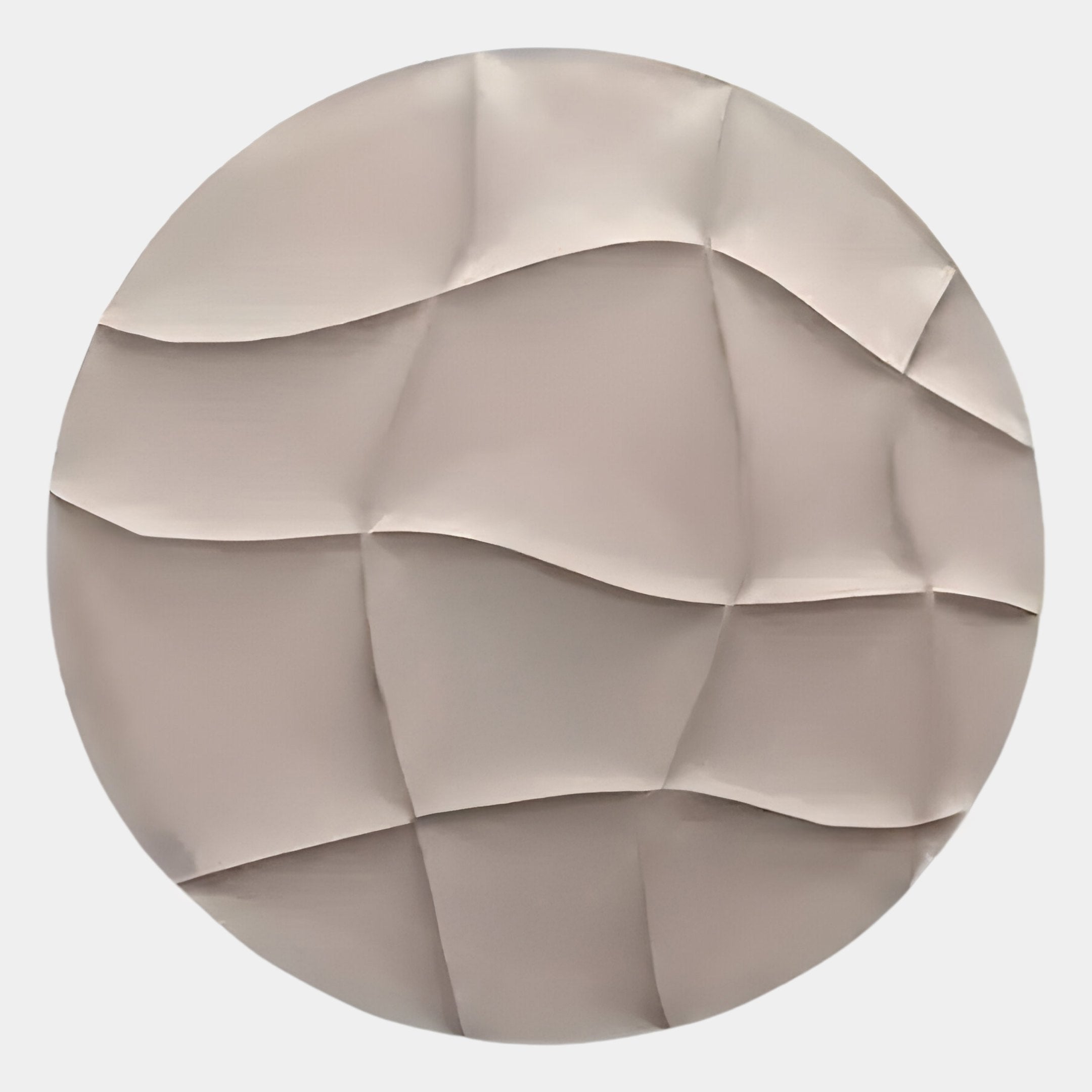 The Orbura Ivory Circular 3D Wood Relief Wall Art by Giant Sculptures features an abstract, wavy folded texture in irregular sections, adding unique three-dimensional style to your décor.