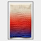 The Elorium Sunset Gradient Hand-Painted Wood Relief 3D Wall Art by Giant Sculptures features layered triangular spikes in a cream to red to deep blue gradient on white with a black border—perfect for modern spaces.