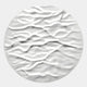 The Orenda Ripple Wave White Wood Relief 3D Wall Art by Giant Sculptures features a round, white textured surface with raised, wavy lines and Japanese-inspired minimalist design, displayed on a light gray background.