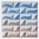 The Elysia Geometric Cool Gradient Wood Relief 3D Wall Art by Giant Sculptures features 16 sections of curved, folded white forms casting blue and beige shadows for a striking dimensional pattern.