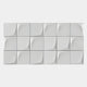 The Averra White Block Wood Relief 3D Wall Art by Giant Sculptures features sixteen white, square tiles with curved geometric indentations, forming a modern, sculptural pattern ideal as minimalist decor or striking wall art for contemporary spaces.