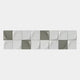 The Averra White & Sage Linear Wood Relief 3D Wall Art by Giant Sculptures features sixteen square tiles with minimalist geometric patterns in white and sage, each showcasing stylized concave or convex designs for a subtle optical illusion.