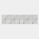 A row of twelve Averra White Linear Wood Relief 3D Wall Art tiles by Giant Sculptures features curved, geometric patterns, adding striking 3D style to modern interiors against a plain, light background for a clean effect.