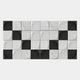The Averra White & Black Geometric Wood Relief 3D Wall Art by Giant Sculptures features 24 square tiles in a grid with sculptural, curved surfaces and bold black-and-white contrasts for a striking optical effect.