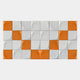 The Averra White & Orange Geometric Wood Relief 3D Wall Art by Giant Sculptures features 24 square tiles with indented, curved surfaces in alternating white and orange, creating a bold modern statement for any space.