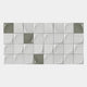 The Averra White & Sage Grid Block Wood Relief 3D Wall Art by Giant Sculptures features thirty smooth square tiles with petal-like white and pale gray shapes, creating a modern geometric look ideal for contemporary interiors.