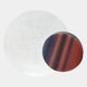 Two silicon wafers rest on a light background: the larger is silver, and the smaller features vivid red, purple, and black stripes reminiscent of Giant Sculptures Lucentis White & Earthy Gradient Wood Relief 3D Wall Art.