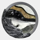 The Auroria Rustic Horizon Hand-Painted Wood Relief 3D Wall Art by Giant Sculptures features wavy black, gold, and white bands with textured gray rock accents, creating a cosmic landscape effect for rustic wall décor.