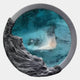 The Auroria Golden Ember Hand-Painted Wood Relief 3D Wall Art by Giant Sculptures features a textured blue and white center, a smooth gray border, and rugged black edge details for a stunning visual effect.