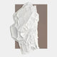 The Veritas White & Taupe Wood Relief 3D Wall Art by Giant Sculptures features textured, irregular white shapes over a muted brown backdrop on a light gray canvas, adding contemporary style to your space.