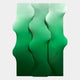 The Mystique Green Fabric Abstract Wood Relief 3D Wall Art by Giant Sculptures features three tall, wavy green ombre panels in abstract organic forms set against a light gray background.