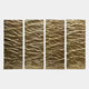 The Illume 4-Panel Gold Hand-Painted Wood Relief 3D Wall Art by Giant Sculptures features four vertical gold panels with wavy, textured surfaces, arranged side by side against a white background for a striking effect.