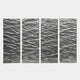 The Illume 4-Panel Silver Hand-Painted Wood Relief 3D Wall Art by Giant Sculptures features four vertically arranged panels with a wavy, textured surface that reflect light, emphasizing striking ripple patterns against a plain background.