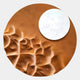 The Verve Earthy Brown Wood Relief 3D Wall Art by Giant Sculptures features textured brown wood ridges on the left and a smooth raised white circle on the upper right, set against a light gray background for a modern look.