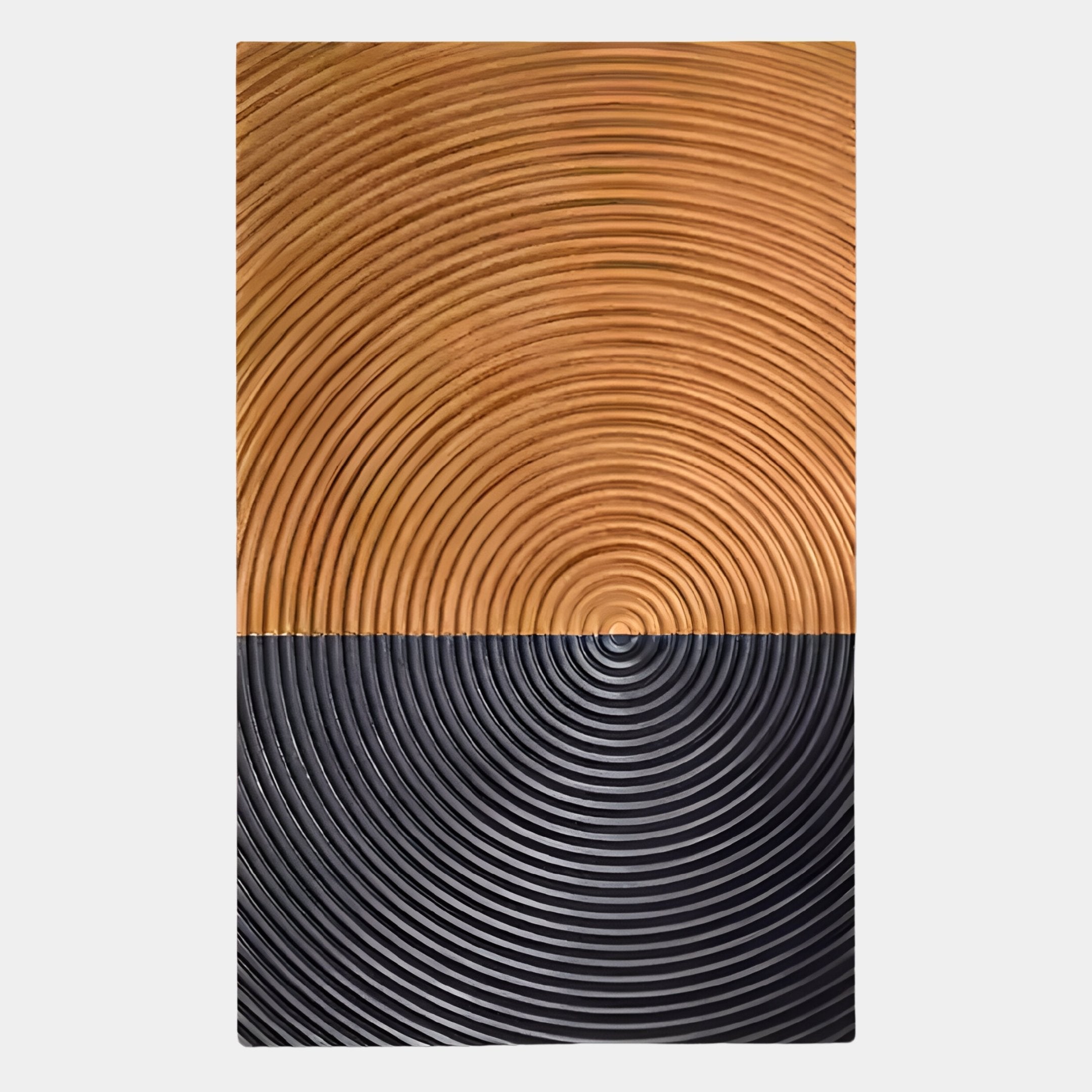 The Artura Honey & Black Hand-Painted 3D Relief Wall Art by Giant Sculptures features sculptural concentric grooves in gold and black—ideal for minimalist interiors seeking striking visual texture.