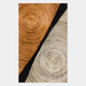 The Artura Honey & Ivory Hand-Painted 3D Relief Wall Art by Giant Sculptures features two sections of concentric ridges in brown and gray, divided diagonally by a textured black stripe for a hand-carved, sculptural look.