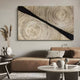 A neutral living room features a beige sofa, round white coffee table, minimalist decor, and the Artura Ivory Hand-Painted 3D Relief Wall Art by Giant Sculptures for a serene, modern touch.