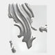 The Opulina White & Silver I Wood Relief 3D Wall Art by Giant Sculptures features shiny, abstract silver shapes with smooth, flowing ridges, resembling a liquid metal splash against a light gray background.