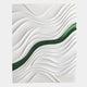 The Evolva White & Green Hand-Painted Wood Relief 3D Wall Art by Giant Sculptures features abstract white wavy curves and a green stripe, blending sculptural minimalism with striking movement and depth.