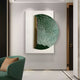 The Artevia Green & White Geometric Wood Relief 3D Wall Art by Giant Sculptures features a bold green web-like circle on a white backdrop, adding modern depth and style to any minimalistic space.