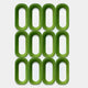 The Revela White & Green Geometric Wood Relief 3D Wall Art by Giant Sculptures features twelve green ovals in a 3x4 grid on white, creating bold, modern décor for your space.