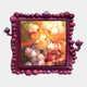 The Fabula Cotton Blossom Sleep Anime Wood Relief 3D Wall Art by Giant Sculptures showcases a serene, orange-haired character with fluffy white creatures in a playful cartoon style, framed in purple against a vivid backdrop.