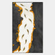 Prosper Black & Amber Metallic Fish 3D Relief Wall Art by Giant Sculptures features a vertical white path edged with black and amber textures and metallic fish shapes, resembling a stylized river of fish.