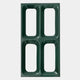 The Lineris Green Glossy Wood Relief 3D Wall Art by Giant Sculptures features a dark green rectangular design with four large rounded rectangular elements, arranged in two rows of two, showcasing a minimalistic style.