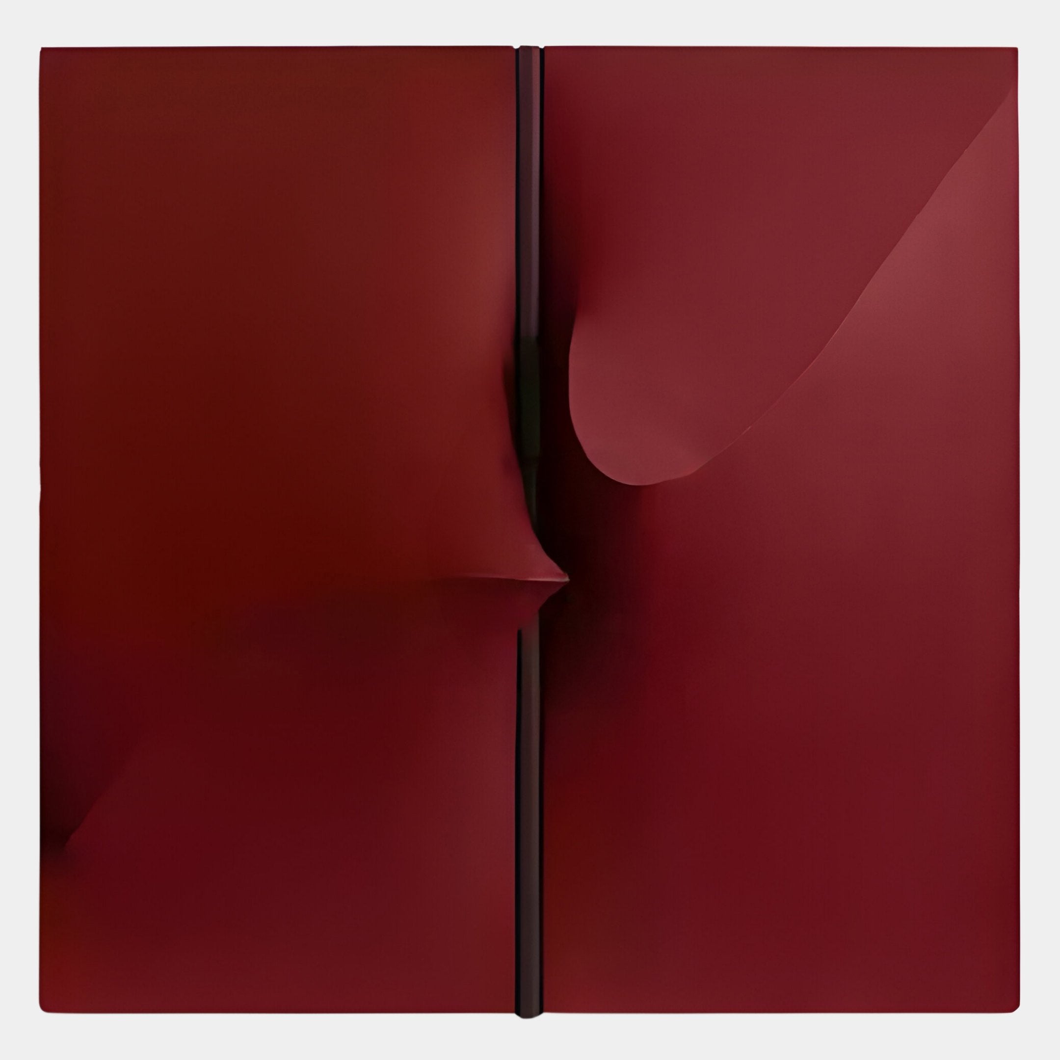 Two deep crimson panels with subtle folds and raised, angular creases evoke depth and texture, reflecting the elegance of Giant Sculptures Delinea Crimson Red Stretch Fabric 3D Wood Relief Wall Art.