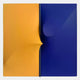 The Delinea Dual Contrast Yellow & Blue Fabric 3D Wood Relief Wall Art by Giant Sculptures features two panels—yellow on the left, dark blue on the right—each with subtle outward-facing bumps that highlight visual contrast and depth.