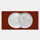 The Artivio Red & White Wood Relief 3D Wall Art by Giant Sculptures features two overlapping white circles with fine lines on a rich reddish-brown background, creating a minimalist and symmetrical abstract design.