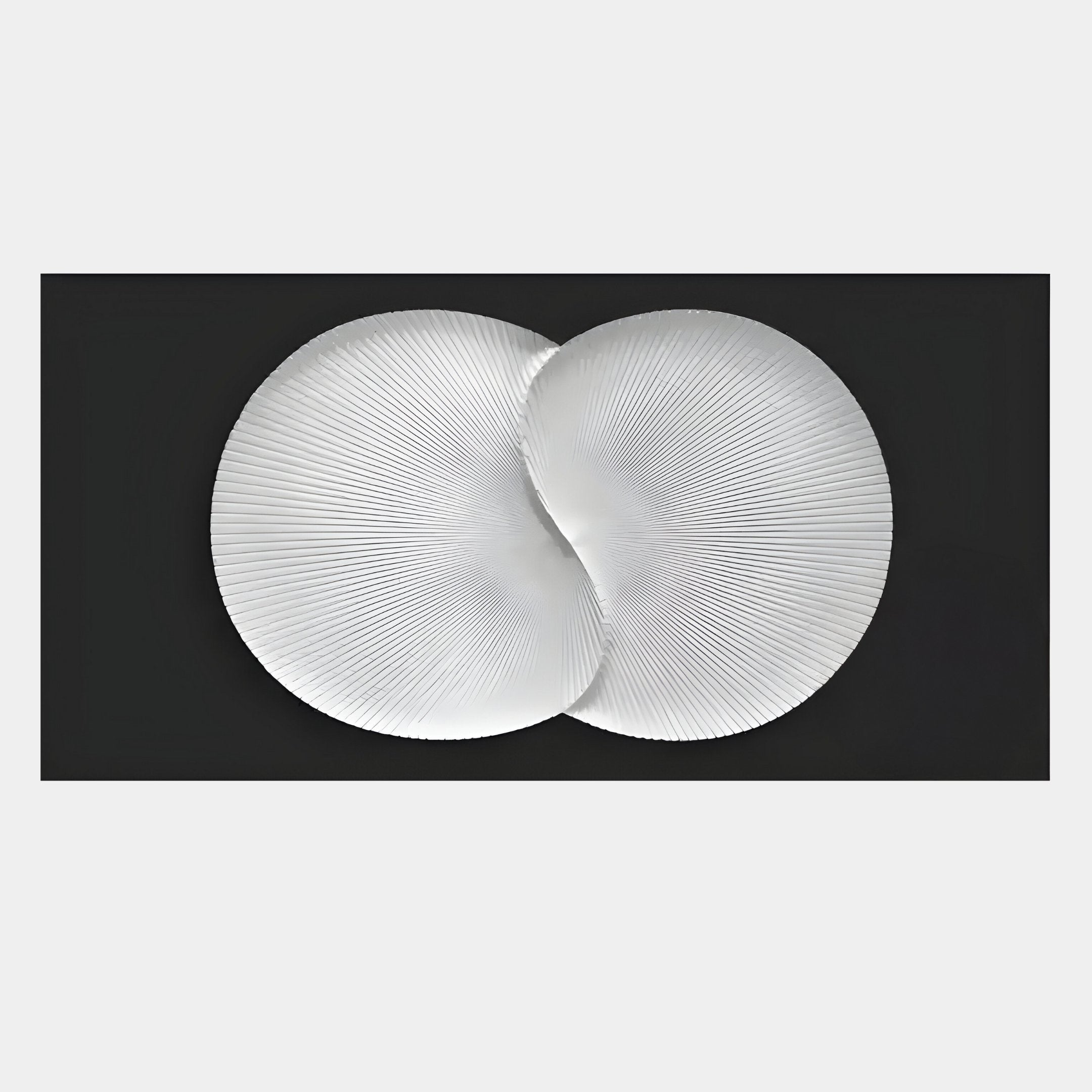 The Artivio Black & White Wood Relief 3D Wall Art by Giant Sculptures features overlapping white textured circles on a black background, creating a striking geometric pattern—ideal as minimalist wall decor.